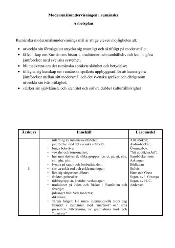 ModersmÃ¥lsundervisningen i rumÃ¤nska Arbetsplan RumÃ¤nska ...