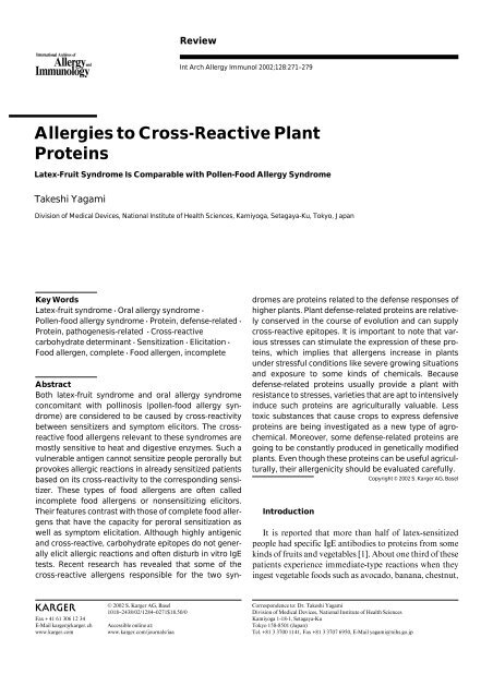 Allergies to cross-reactive plant proteins. Latex-fruit ... - NIHS