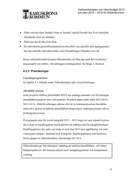 ÃF internbudget 2013 - Karlskrona kommun