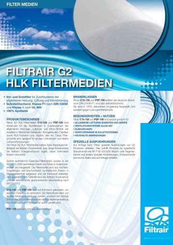 Produktinformation - HLK G2 Filtermedium - Filtrair BV