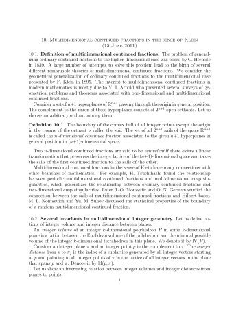 Multidimensional continued fractions in the sense of Klein (pdf)