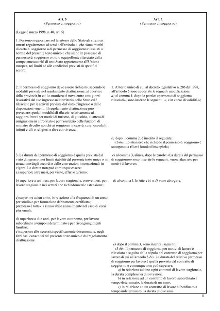 Esame comparativo della legge 286/98 "Testo Unico", e della ... - Anolf