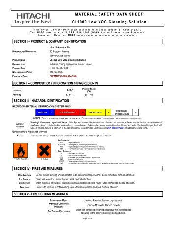 CL1000 Low VOC Cleaning Solution | Material Safety Data Sheet ...