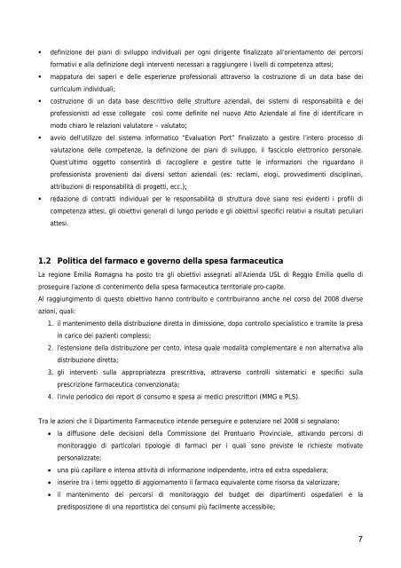 Relazione del Direttore Generale - Azienda USL di Reggio Emilia