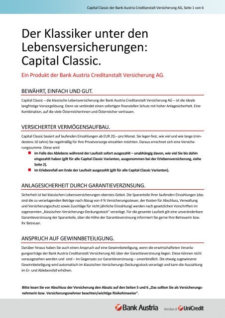 Der Klassiker unter den Lebensversicherungen: Capital Classic.