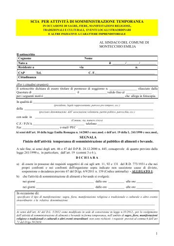 scia attivita' di somministrazione temporanea - Comune di ...