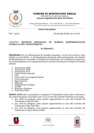 Decreto nomina consulta del volontariato - Comune di Montecchio ...