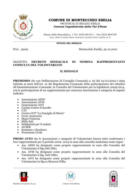 Decreto nomina consulta del volontariato - Comune di Montecchio ...