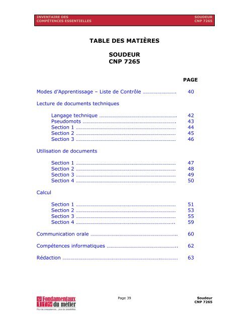 Manuel des compétences essentielles : Soudeur - Base de données ...