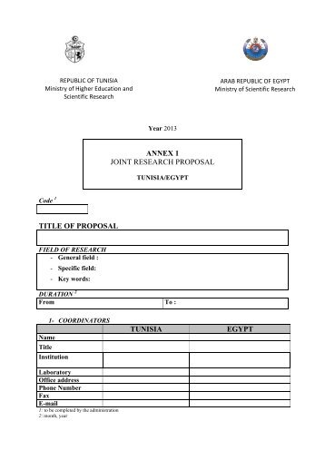 annex 1 joint research proposal title of proposal tunisia egypt