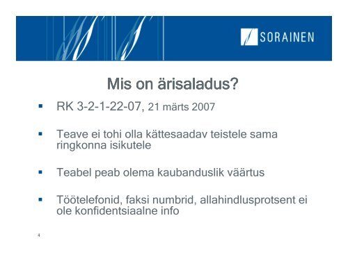 ÃƒÂ„risaladus, konkurentsikeeld, tÃƒÂ¶ÃƒÂ¶taja vastutus - Sorainen