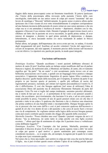 Frammenti di una psicoterapia psicoanalitica in un ... - Doppio Sogno