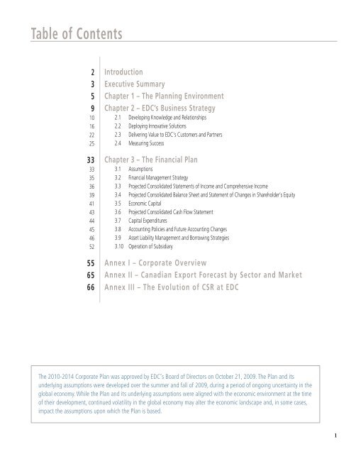 2010-2014 Corporate Plan Summary - EDC