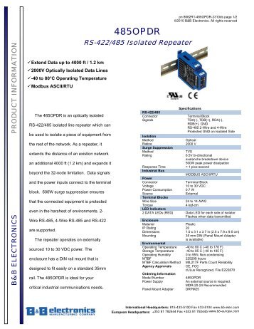 485OPDR - Datasheet - RS-422/485 Isolated Repeater - Delmation
