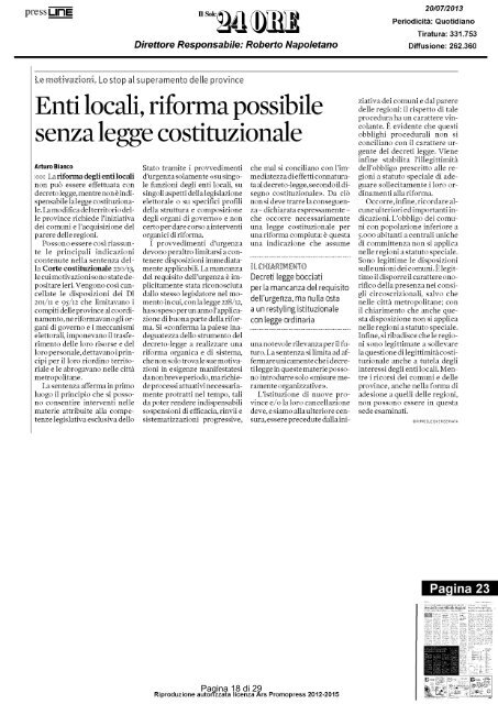 scarica la rassegna stampa completa del 20 Luglio 2013