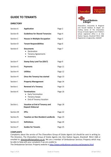 GUIDE TO TENANTS - Chancellors