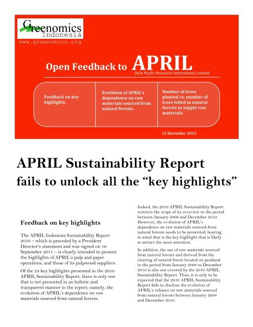 Evolution of APRIL's dependence on raw materials sourced from ...