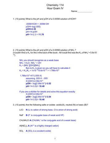 Chemistry 114 Hour Exam IV