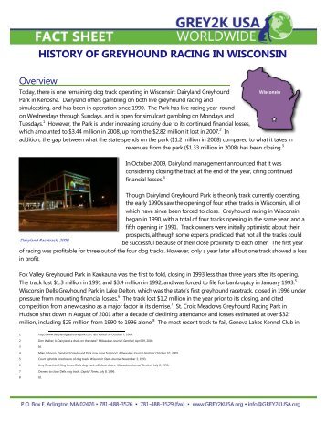 Fact Sheet: History of Greyhound Racing in Wisconsin - Grey2K USA