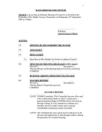 Council Agenda 2003/09 - Kangaroo Island Council - SA.Gov.au