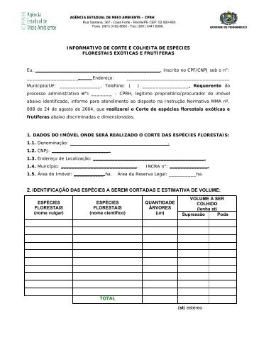 relao de documentos bsicos para o licenciamento florestal - CPRH