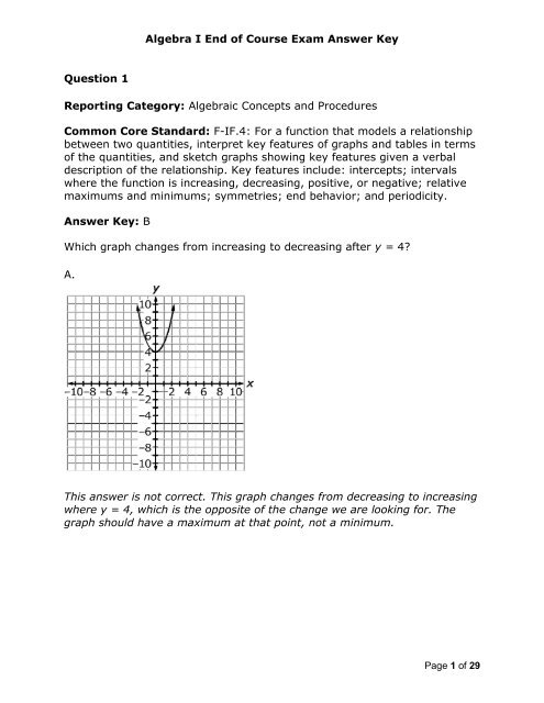 Algebra I End Of Course Exam Answer Key Question 1 Hsa