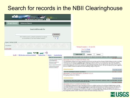 Exploring NBII's New Metadata Clearinghouse Interface