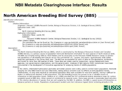 Exploring NBII's New Metadata Clearinghouse Interface