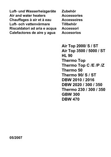 Air Top 2000/ S / ST Air Top 3500  / 5000 / ST HL 90 Thermo Top ...