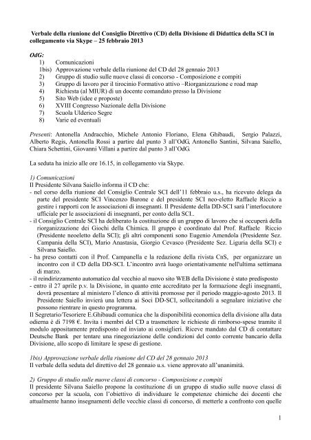 1 Verbale della riunione del Consiglio Direttivo (CD) della Divisione ...