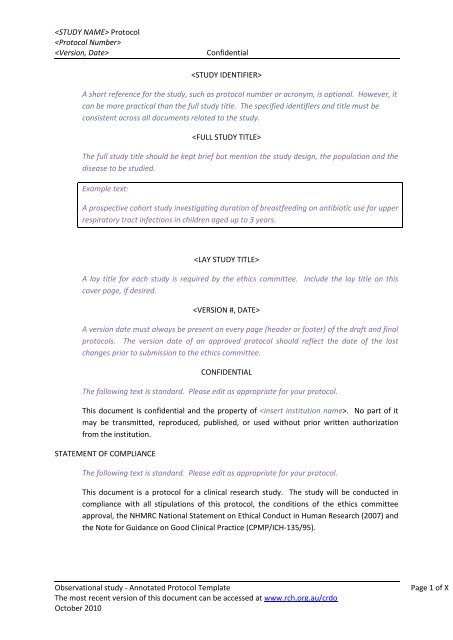 Annotated Protocol Template for an Observational Study - Murdoch ...