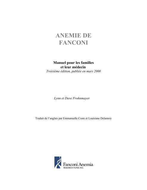 ANEMIE DE FANCONI Manuel pour les familles et leur mÃ©decin