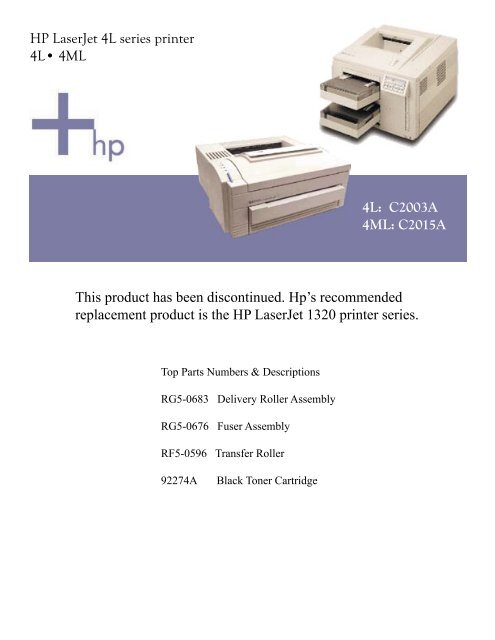 HP LaserJet 4L series printer 4Lâ¢ 4ML 4L: C2003A ... - Market Point