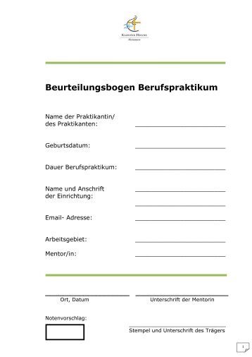 Beurteilungsbogen Berufspraktikum - Marianum