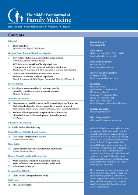 Contents - Middle East Journal of Family Medicine