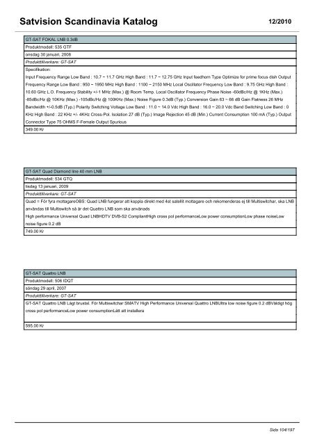 Satvision Scandinavia Katalog