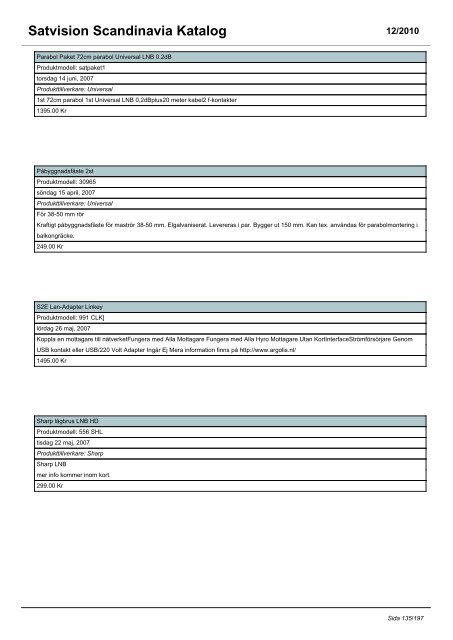 Satvision Scandinavia Katalog