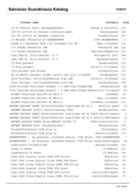 Satvision Scandinavia Katalog