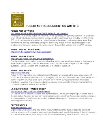 Public Art Resources for Artists - Los Angeles County Arts Commission