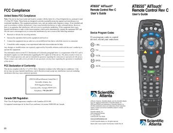 AT8550â¢ AllTouchÂ® Remote Control Rev C - MINET Fiber