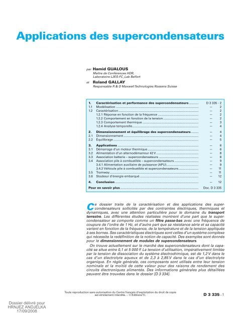 Applications des supercondensateurs