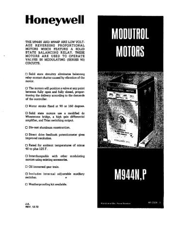 Tech Sheet for Honeywell M944N & M944P Modutrol Motors