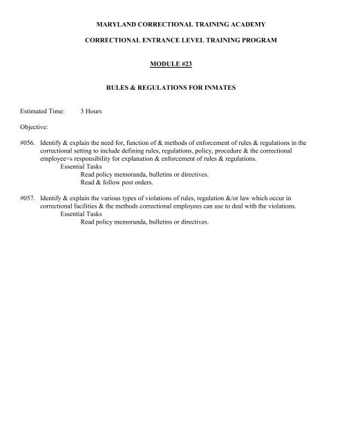 Rules For Inmates Rules & Regulations for Inmates - MDLE