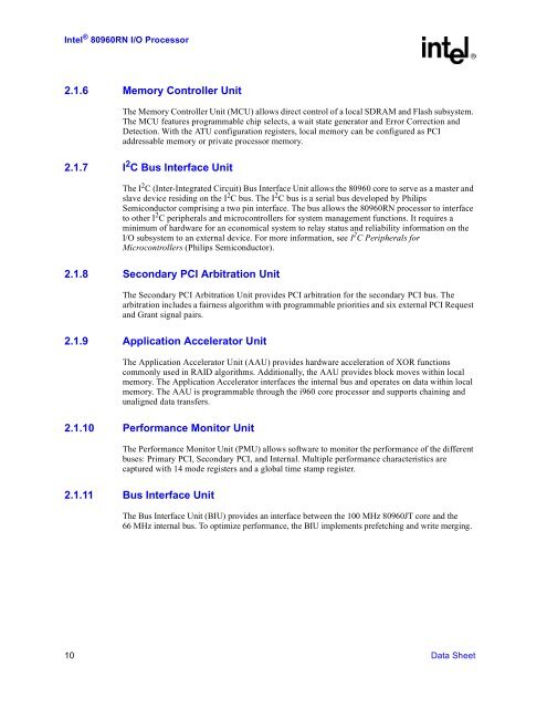 IntelR 80960 RN I/O Processor Datasheet