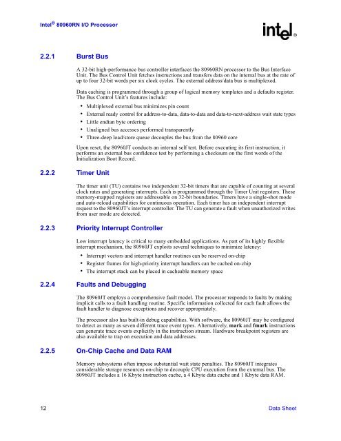 IntelR 80960 RN I/O Processor Datasheet