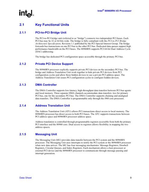 IntelR 80960 RN I/O Processor Datasheet