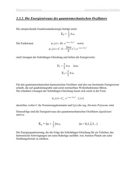 Der quantenmechanische Oszillator - Sandphysik.de