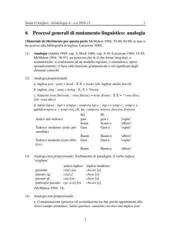 6 Processi generali di mutamento linguistico: analogia