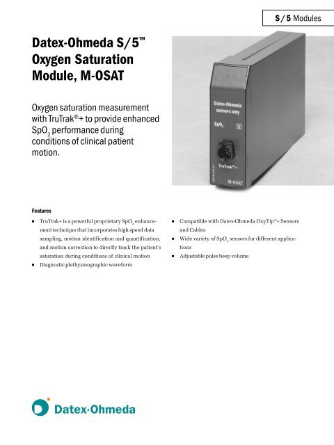 Datex-Ohmeda S/5™ Oxygen Saturation Module, M ... - GE Healthcare