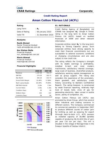 Aman Cotton Fibrous Ltd (ACFL) - Credit Rating Agency of ...